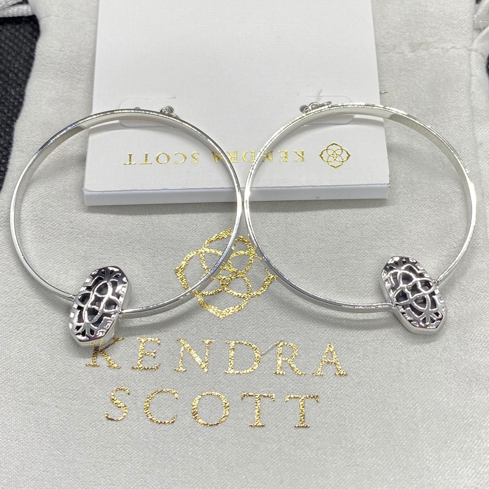 Kendra Scott Silver Hoop Earrings with Black Stones - Picture 4 of 5